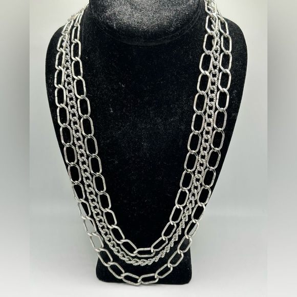 Monet Jewelry - Silver Tone Monet Triple Strand Chain Links Design Necklace